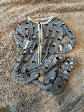 Kickee Pants Light Blue Bee Print Footed Pajamas